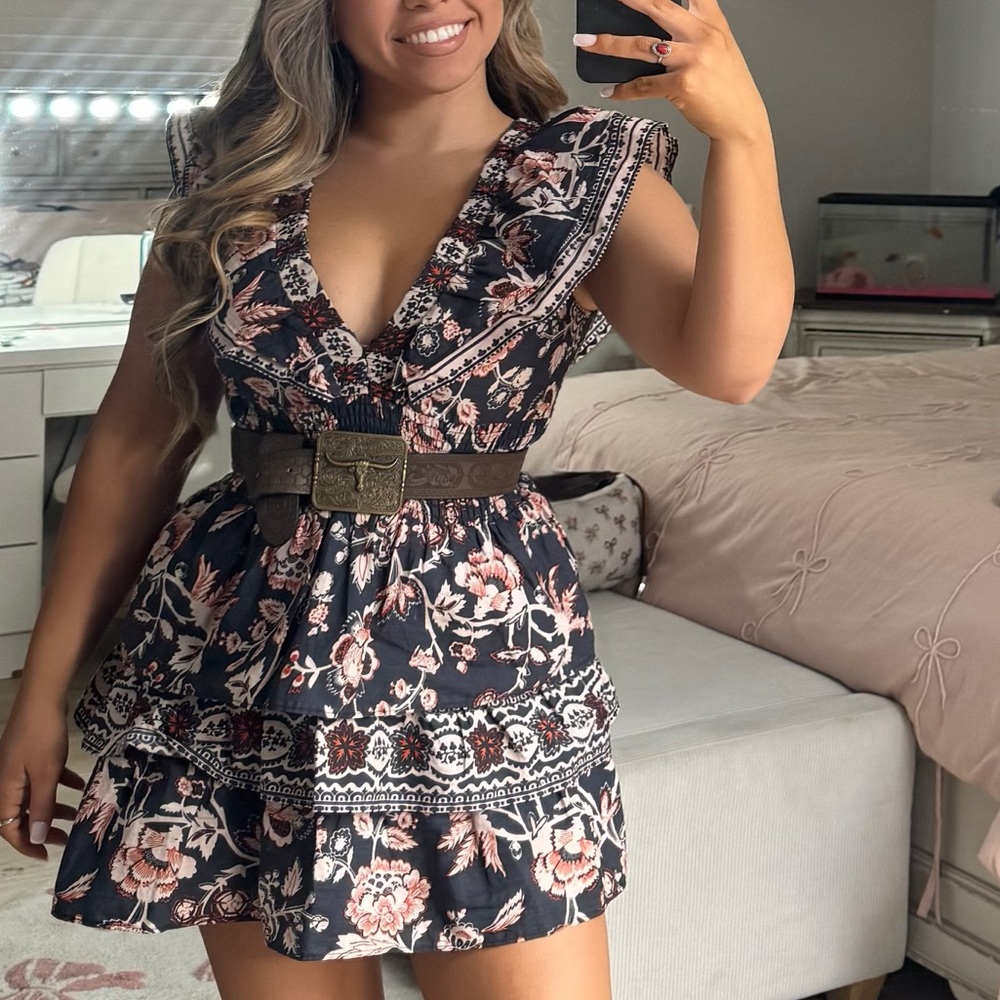 Caroline Constas Black and Pink Floral Mini Dress